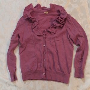 J Crew fuschia ruffle collar rosette cardigan